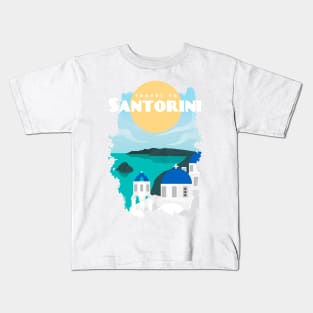 Santorini, Greece - retro travel poster Kids T-Shirt